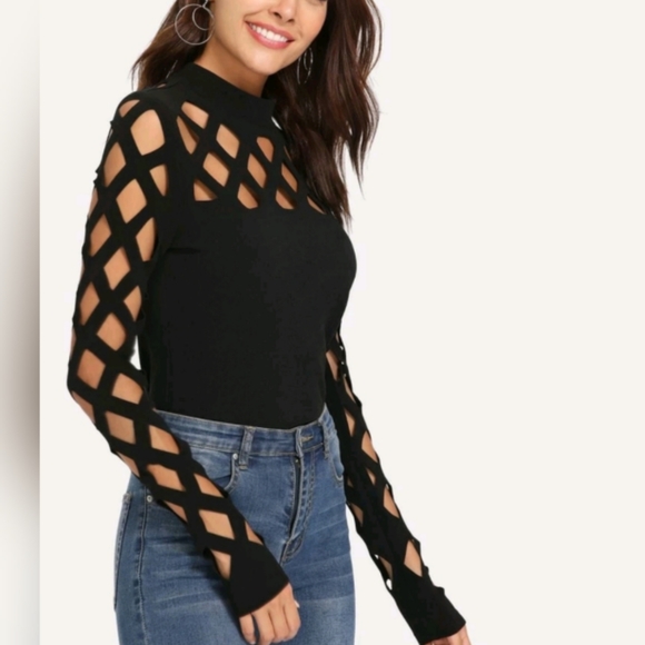 Black Caged Cut Out Shirt XS, M, L NWOT - Picture 3 of 5